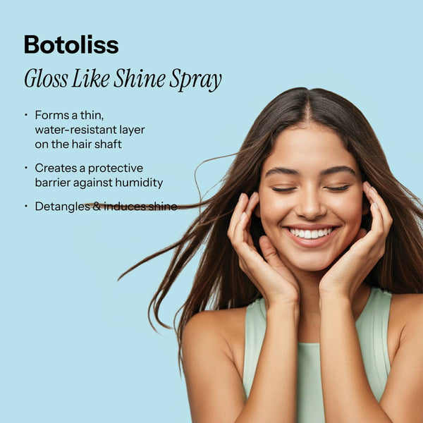 Botoliss Gloss Like Shine Spray, highlighting its protective and detangling benefits.
