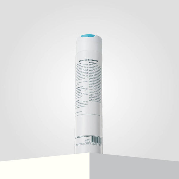 Botoplexx K9 shampoo stands upright on a flat white surface, with its backshot label visible against a light gray background.