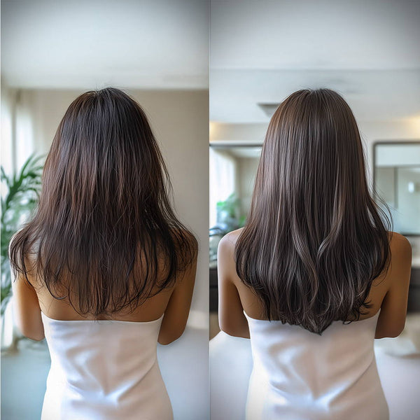 Botoplexx K9 Shampoo 300ml—before & after results showing smoother, shinier, and healthier hair with reduced frizz.