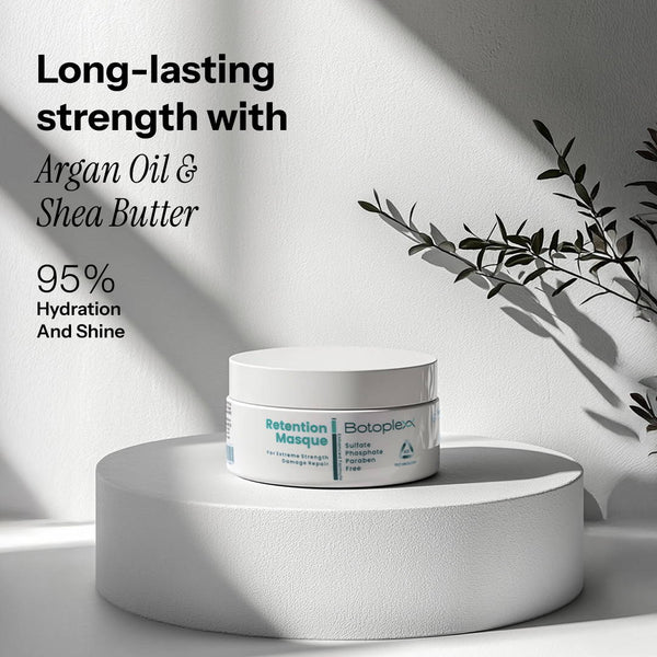 Beauty Garage Botoplexx Retention Masque, highlighting deep conditioning, moisture retention, and hair nourishment.