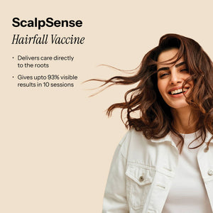 ScalpSense Hairfall Defense Vaccine with benefits: delivers care to roots and gives up to 93% visible results in 10 sessions.