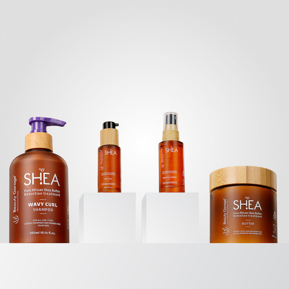 Shea wavy curl combo pack of 4 with shampoo, oil injector, spray, and butter mask for nourishing curly and wavy hair