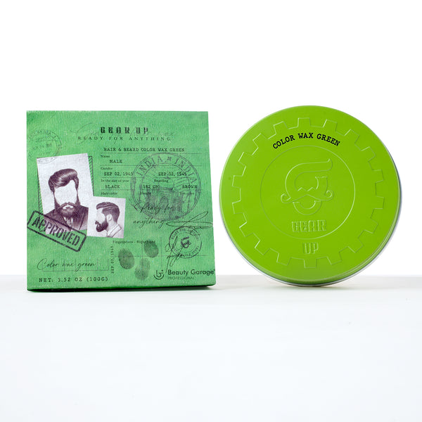 Beauty Garage Gear Up Green Color Wax 100g with box – Bold green hair wax for men, strong hold, vibrant style look.