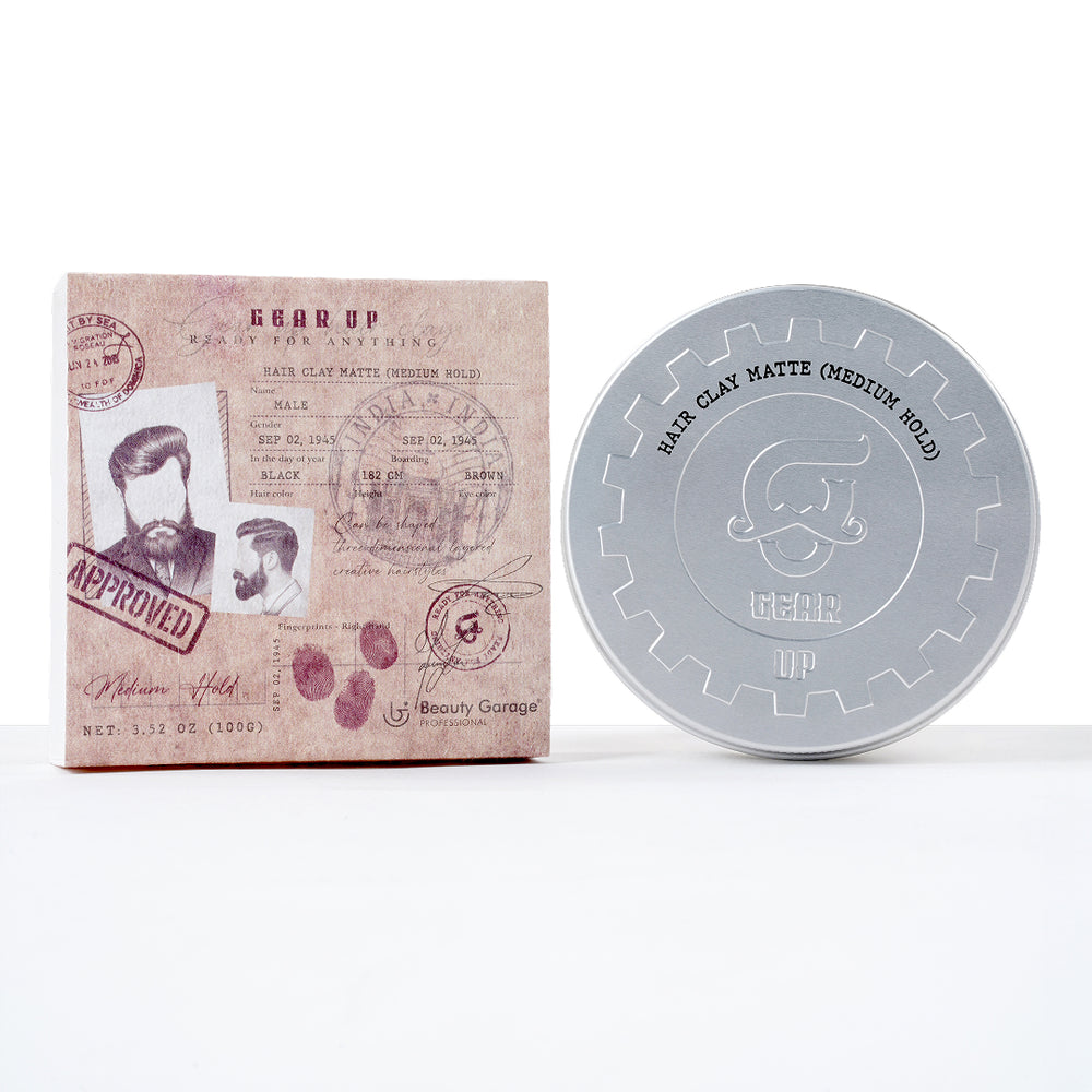 Beauty Garage Gear Up Hair Clay Matte Medium Hold – Hair clay for men with medium hold, matte finish, and natural texture.