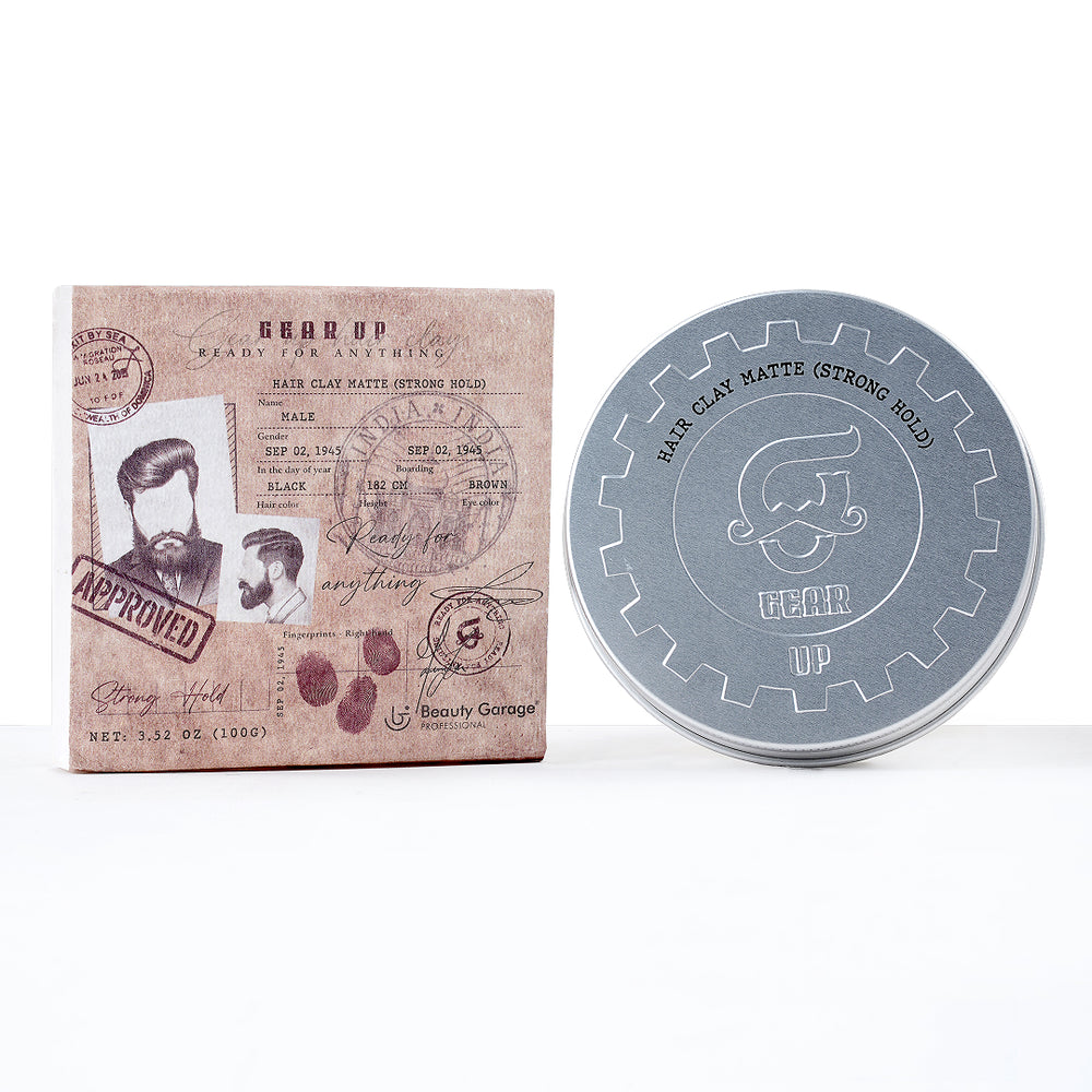 Beauty Garage Gear Up Hair Clay Matte Strong Hold – Hair clay for men with firm hold, and natural textured style.