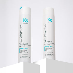 K9 Frizz Dismiss Combo—tames frizz, boosts smoothness, and enhances shine for sleek, manageable hair.