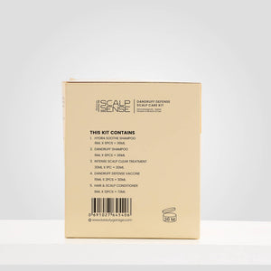 Back view of ScalpSense Dandruff Defense Scalp Care Kit with ingredients & usage details for dandruff control | Beauty Garage
