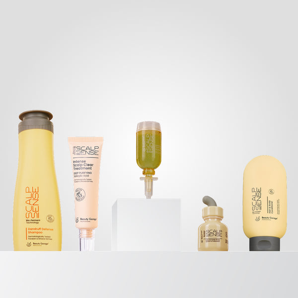 Scalpsense Dandruff Defense combo pack of 5 with shampoo, conditioner, and scalp care products for flake-free healthy hair