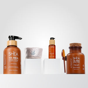 Shea 18-MEA Collagen Therapy Shampoo, Hair Filler, Retention Hair Oil & Heating Cap for deep hair repair and nourishment