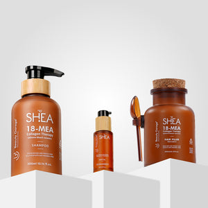 Shea 18-MEA Shampoo, Hair Oil, and Hair Filler Combo – Deeply nourish and repair hair for smooth, healthy, strong strands.
