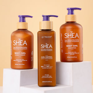 Shea Curl Series 60/40—hydrating blend with 60% cream, 40% oil for balanced moisture, curl definition, and frizz control.