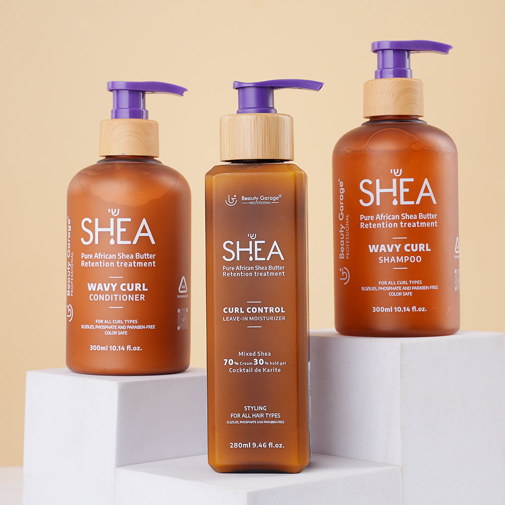 Shea Curl Series 70/30—hydrating blend with 70% cream, 30% oil for defined curls, moisture balance, and frizz control.