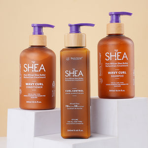 Shea Curl Series 70/30—hydrating blend with 70% cream, 30% oil for defined curls, moisture balance, and frizz control.
