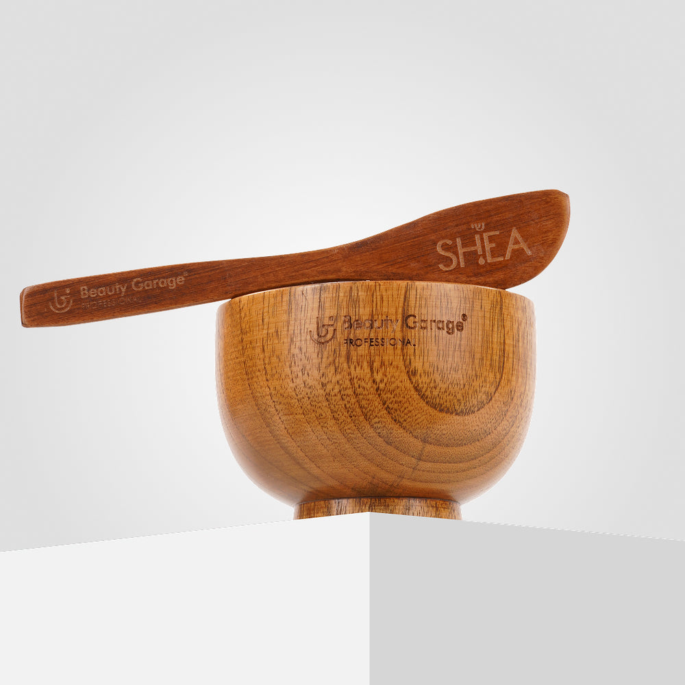 Shea Handcraft Bowl and Spatula – Natural wooden tools for mixing and applying hair and skin care products with ease.