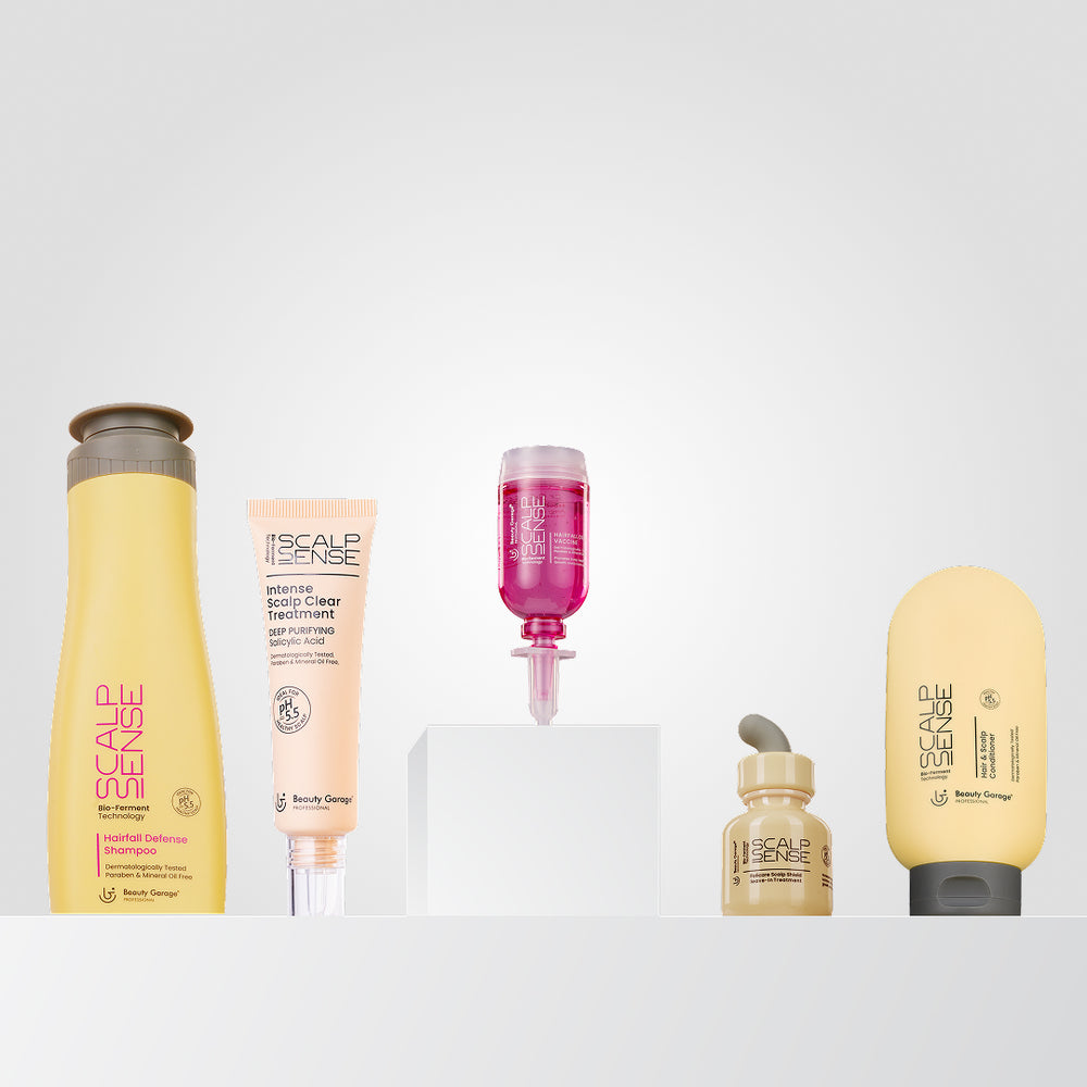 Scalpsense Hairfall Defense combo pack of 5 with shampoo, conditioner, and serum reduces hairfall and strengthening roots