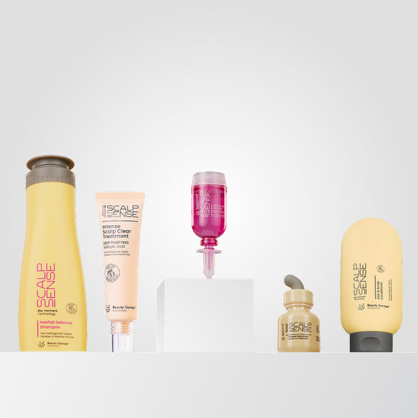 Scalpsense Hairfall Defense combo pack of 5 with shampoo, conditioner, and serum reduces hairfall and strengthening roots