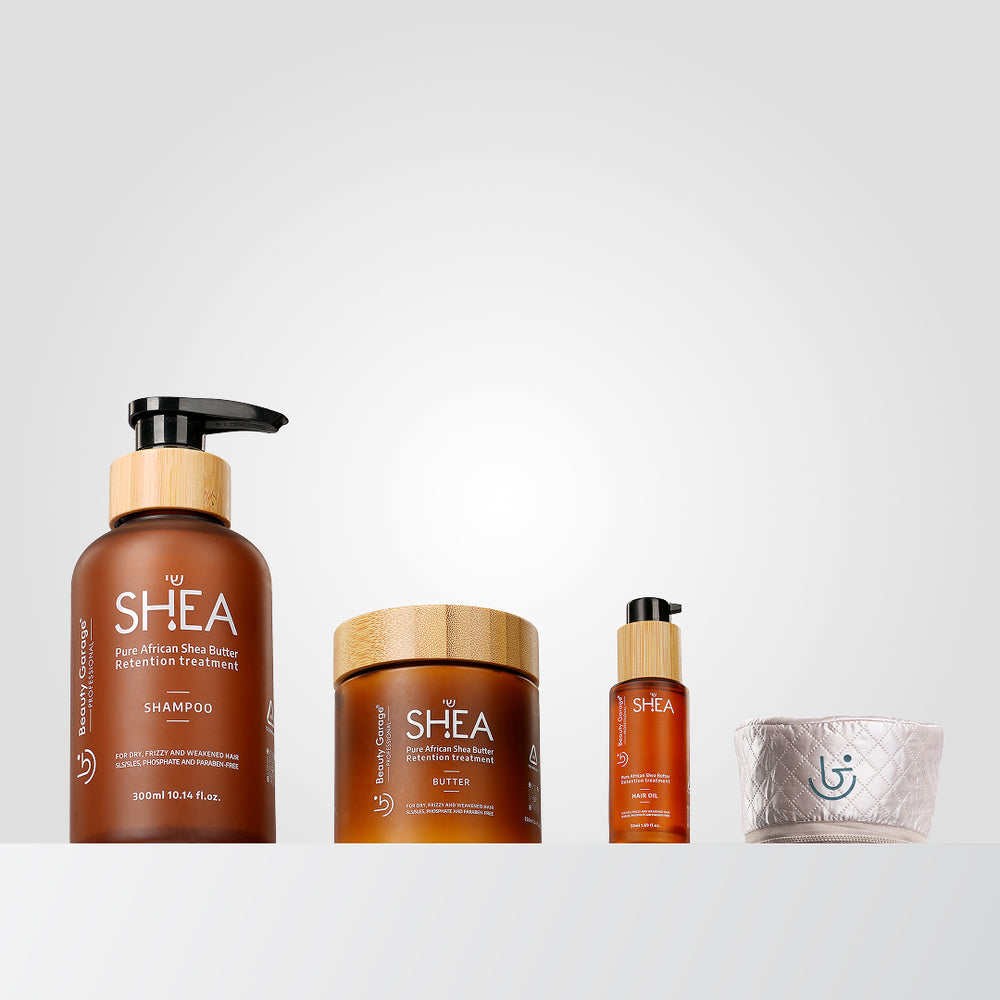 Shea Retention combo pack of 4 with shampoo, mask, oil, and heating cap for deep conditioning and intense hair nourishment